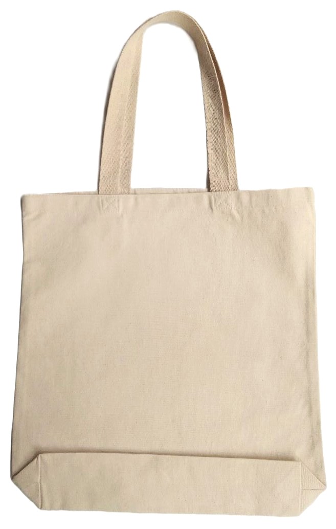 Photo of a tote canvas bag SIZE: 15'W x 15'H x 3'D, Imprint Size: 10'W x 12'H.